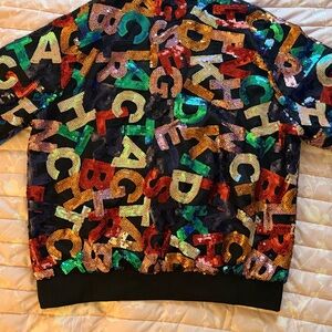 Rainbow Multicolor Sequin Alphabet Bomber Jacket - Rainbow
